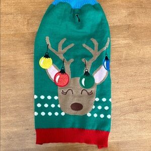 Festive Reindeer Dog Sweater - Green and Red